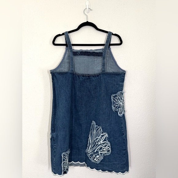 Anthropologie Sleeveless Embroidered Square Neck Denim Mini Dress Size Large NEW - Picture 4 of 8